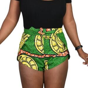Homemade Wrap Shorts Green Ankara African Print Hot Pants Retro Sewing Cotton 4